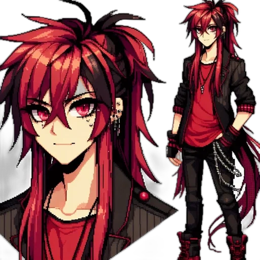concept art, anime, pixel art, cartoon, red, dark, neon, animated transparent PNG cut-out