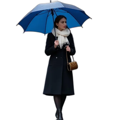 umbrella, jacket, staff, hat, photorealistic, 3d render, concept art, rain transparent PNG cut-out