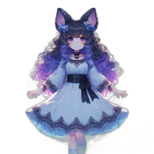dress, creature, staff, mask, anime, concept art, fantasy art, vaporwave transparent PNG cut-out
