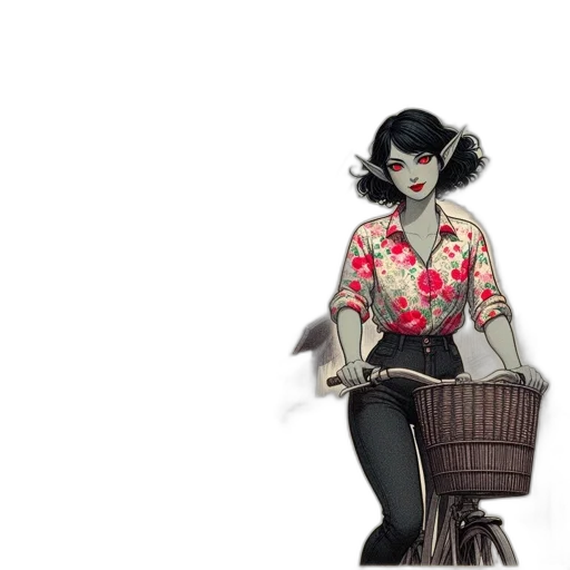 concept art, comic book art, cartoon, fantasy art, woman, pointed, ears, red transparent PNG cut-out
