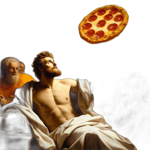 food, photorealistic, concept art, vaporwave, fantasy art, fire, whimsical, take transparent PNG cut-out