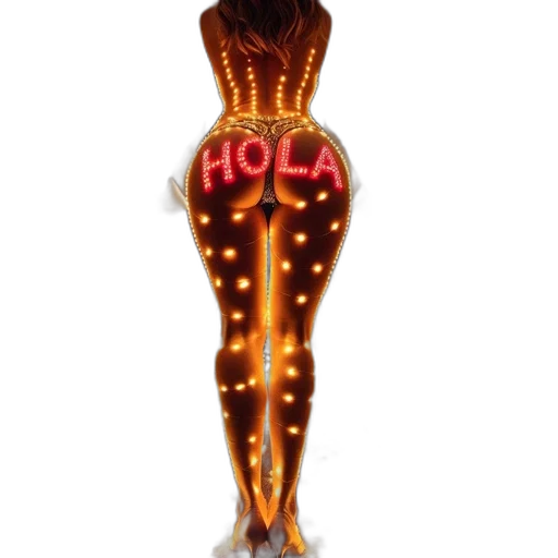 dress, crown, jewelry, staff, 3d render, concept art, neon lights, woman transparent PNG cut-out