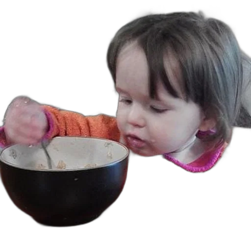 food, 3d render, photorealistic, child, orange, sweater, eating, cereal transparent PNG cut-out