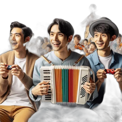 concept art, photorealistic, oil painting, fantasy art, three, young, men, hold transparent PNG cut-out
