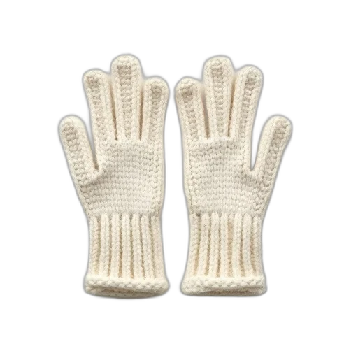 two, white, knitted, gloves, placed, side, background transparent PNG cut-out