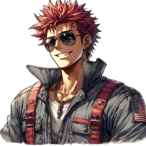 jacket, staff, face, pixel art, anime, concept art, cartoon, red transparent PNG cut-out