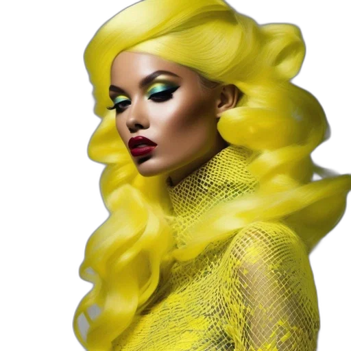hair, crown, dress, photorealistic, 3d render, concept art, golden, neon transparent PNG cut-out