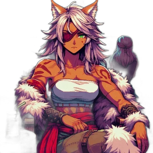 staff, animal, jacket, mask, pixel art, concept art, fantasy art, anime transparent PNG cut-out