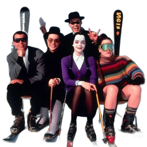 staff, furniture, mask, outer space, five, people, sit, atop transparent PNG cut-out