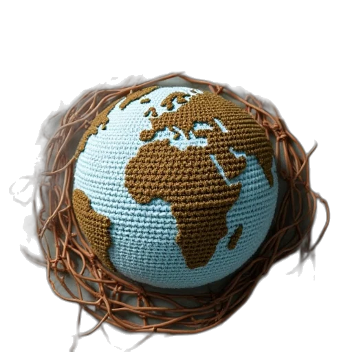 3d render, earth tones, crocheted, world transparent PNG cut-out