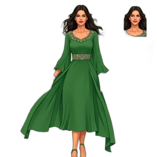 dress, photorealistic, cartoon, concept art, 3d render, green, earth tones, stylized transparent PNG cut-out