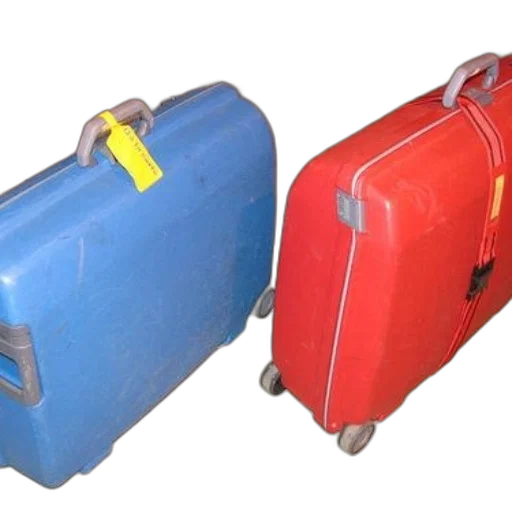 weapon, 3d render, two, suitcases, one, blue, red, yellow transparent PNG cut-out