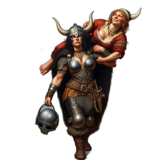 fantasy art, concept art, pixel art, comic book art, woman, warrior, man, horned transparent PNG cut-out
