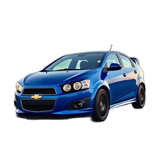 car, photorealistic, 3d render, blue, chevrolet, sonic, driving, road transparent PNG cut-out