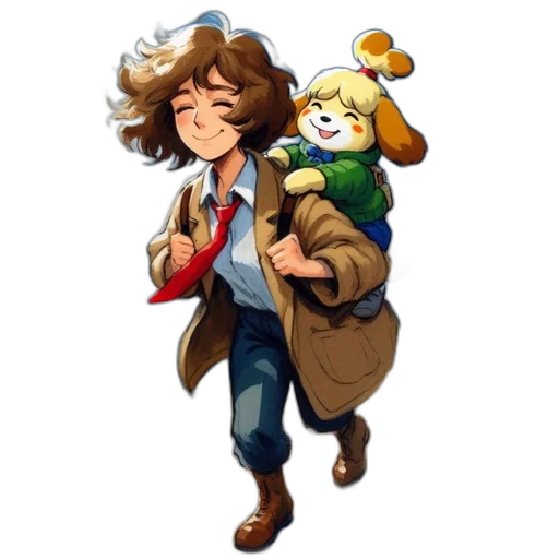 staff, jacket, pixel art, concept art, watercolor, cartoon, golden, earth tones transparent PNG cut-out