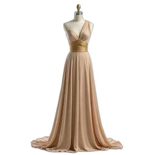 dress, earth tones, golden, mannequin, displays, beige, draped, evening transparent PNG cut-out