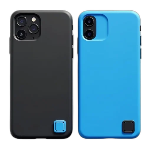 3d render, blue, colorful, neon, monochrome, two, smartphone, cases transparent PNG cut-out