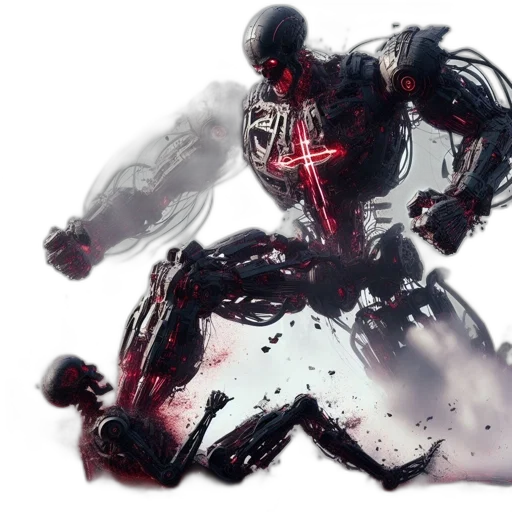 robot, concept art, comic book art, 3d render, fantasy art, red, intense, scene transparent PNG cut-out