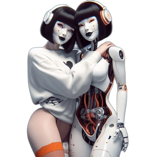 robot, mask, concept art, cyberpunk, comic book art, fantasy art, outer space, neon lights transparent PNG cut-out