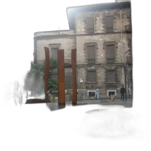 building, umbrella, furniture, staff, 3d render, photorealistic, concept art, city street transparent PNG cut-out
