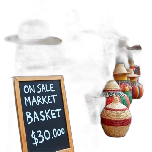 vibrant, display, colorful, woven, baskets, hats, arranged, outside transparent PNG cut-out
