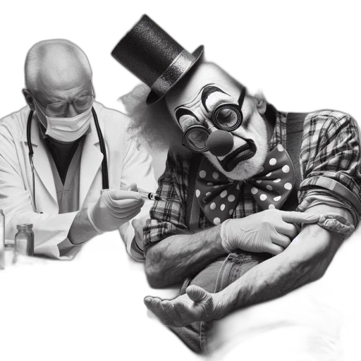 mask, concept art, doctor, white, coat, tends, patient, clown transparent PNG cut-out