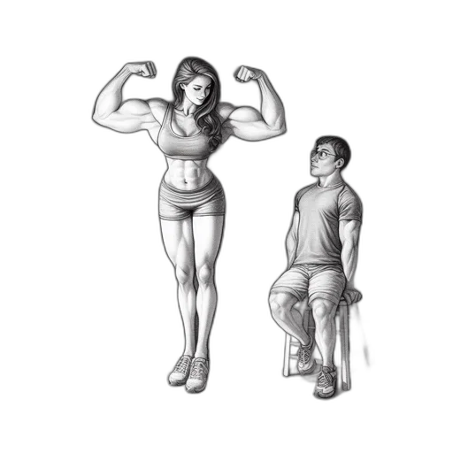 concept art, pencil sketch, cartoon, photorealistic, muscular, woman, active, wear transparent PNG cut-out