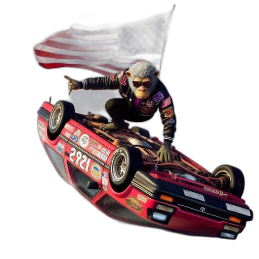 car, concept art, pixel art, 3d render, photorealistic, chimpanzee, racing, jacket transparent PNG cut-out