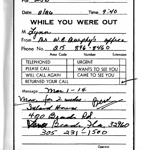 message, slip, murphy, office, dated, phone, number, 215-896-8460 transparent PNG cut-out