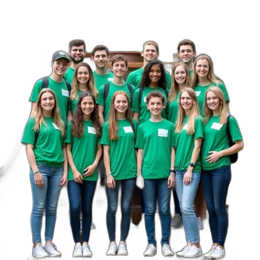 staff, green, group, young, people, wearing, t-shirts, name transparent PNG cut-out