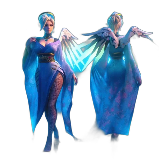 concept art, fantasy art, 3d render, comic book art, blue, colorful, two, winged transparent PNG cut-out