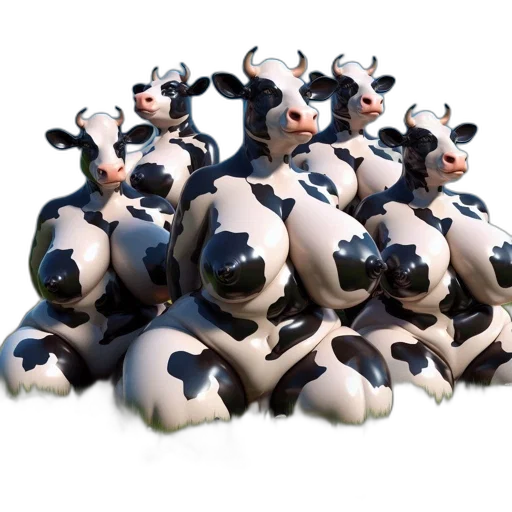 animal, 3d render, concept art, large, anthropomorphic, cow, statues, occupy transparent PNG cut-out