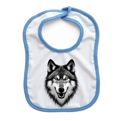 white, baby, bib, black, image, wolf, head, text transparent PNG cut-out