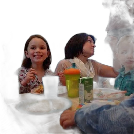 food, photorealistic, 3d render, fog, group, children, adults, enjoy transparent PNG cut-out