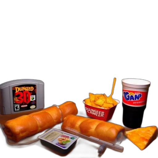 food, robot, 3d render, concept art, old-school, gaming, setup, features transparent PNG cut-out