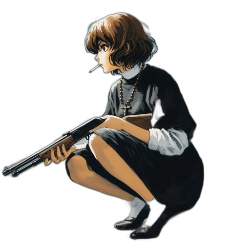 weapon, staff, dress, jacket, concept art, comic book art, pixel art, anime transparent PNG cut-out