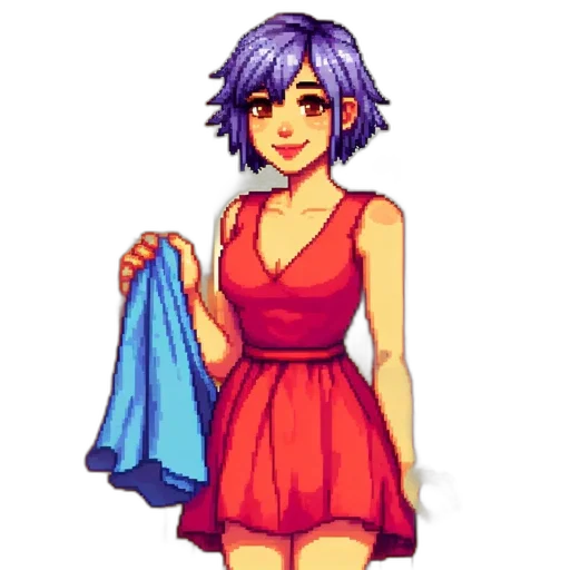 dress, pixel art, anime, watercolor, vaporwave, blue, colorful, red transparent PNG cut-out