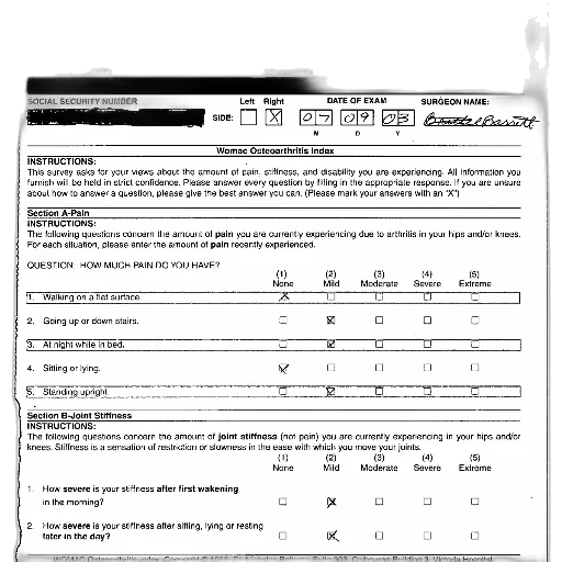 womac, osteoarthritis, index, form, instructions, filling, out, survey transparent PNG cut-out