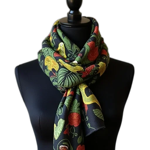 colorful, scarf, pattern, snake, leaves, draped, over, mannequin transparent PNG cut-out
