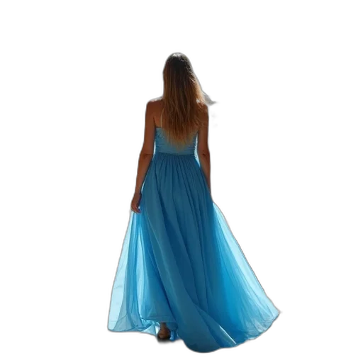 dress, jewelry, 3d render, photorealistic, concept art, blue, woman, wearing transparent PNG cut-out