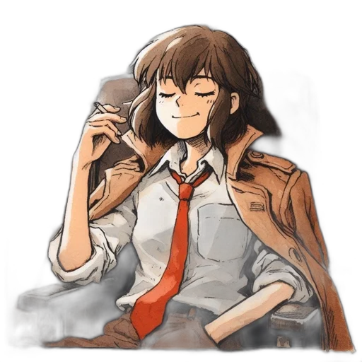jacket, staff, weapon, face, watercolor, anime, cartoon, concept art transparent PNG cut-out