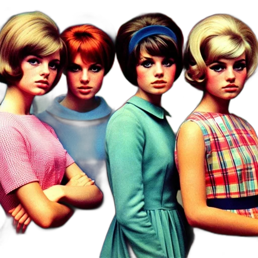 photorealistic, comic book art, 3d render, pastel, colorful, four, women, 1960s transparent PNG cut-out