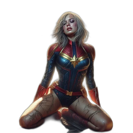 comic book art, concept art, fantasy art, 3d render, red, captain, marvel, stands transparent PNG cut-out