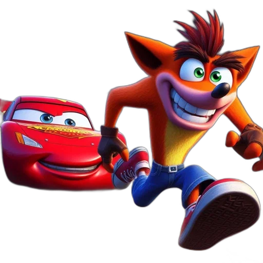 car, animal, concept art, 3d render, two, iconic, cartoon, characters transparent PNG cut-out