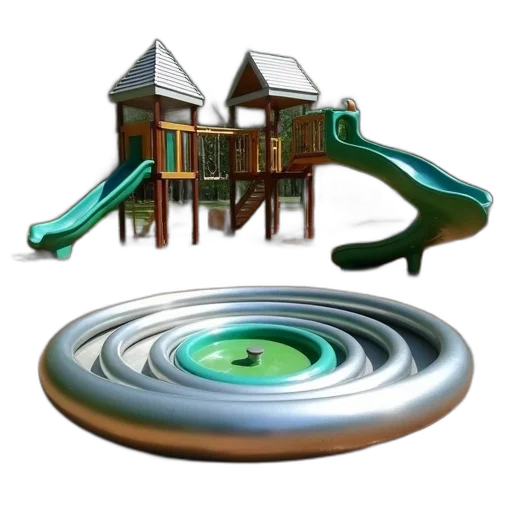 furniture, 3d render, concept art, photorealistic, playground, green, slide, silver transparent PNG cut-out