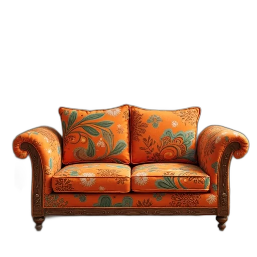 furniture, crown, 3d render, photorealistic, two, piece, couch, orange transparent PNG cut-out