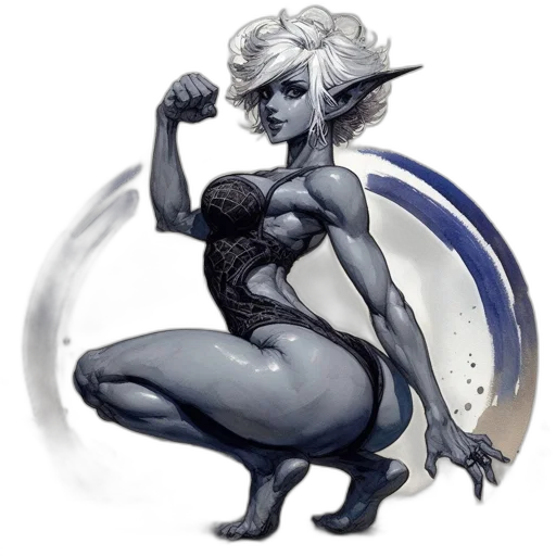 fantasy art, concept art, comic book art, pixel art, blue, monochrome, dark, elven transparent PNG cut-out