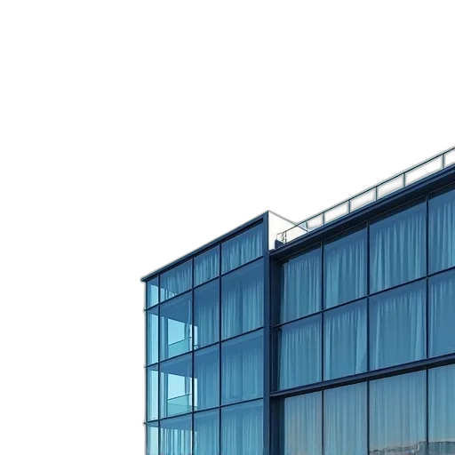 building, 3d render, photorealistic, blue, modern, glass, flat, roof transparent PNG cut-out