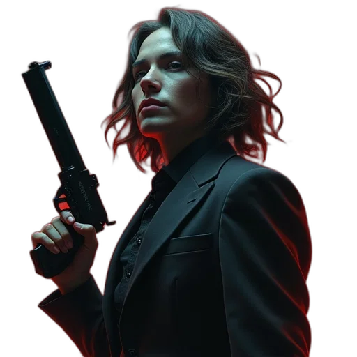 jacket, weapon, staff, concept art, comic book art, neon lights, fire, poster transparent PNG cut-out