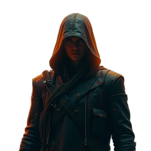 jacket, weapon, staff, face transparent PNG cut-out